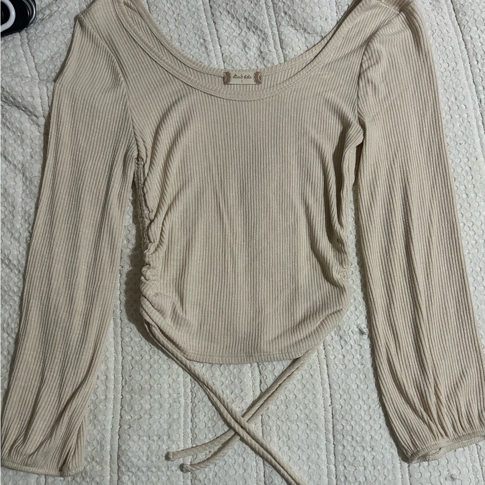 Altar'd State Cream Ribbed Long Sleeve Top